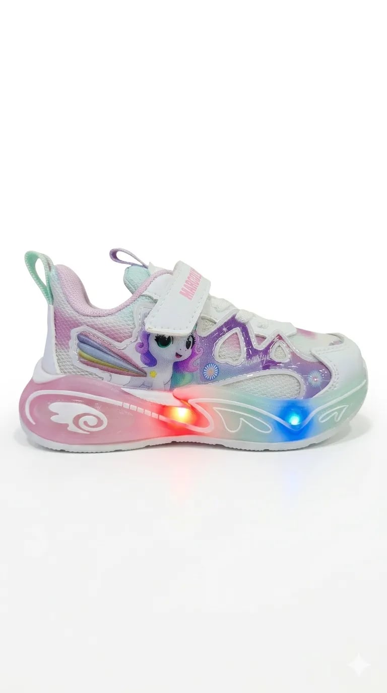 Pembe Unicorn Desenli Işıklı Yarı Ortopedik Spor Ayakkabı - Gorsel 1