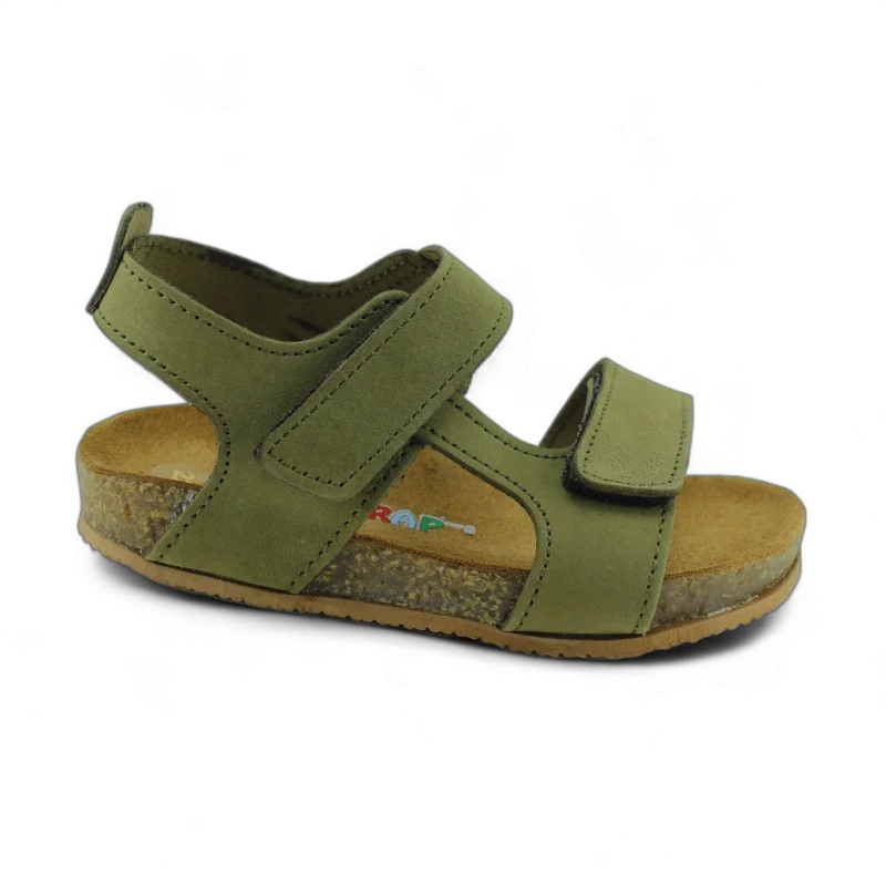 Haki Yeşil Deri ve Ortopedik Çocuk Sandalet