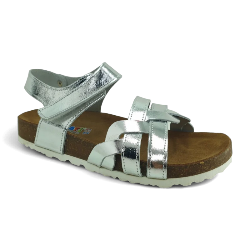 Gümüş Deri ve Ortopedik Çocuk Sandalet