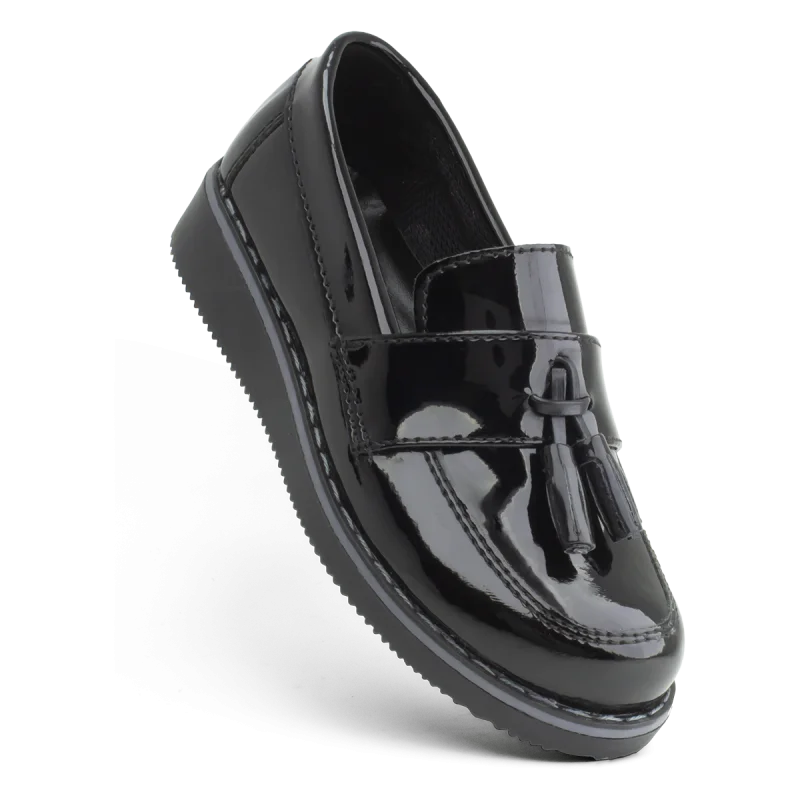 Siyah Rugan  Ortopedik Çocuk Klasik Makosen Ayakkabı