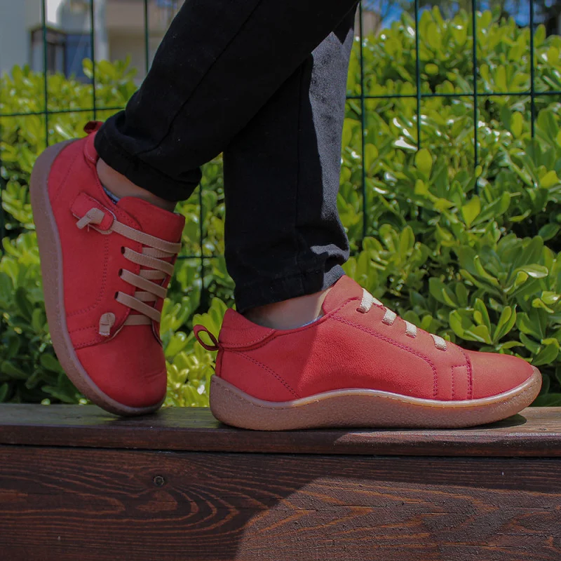 Mercan Kırmızı Deri Ortopedik Çocuk Spor Ayakkabı