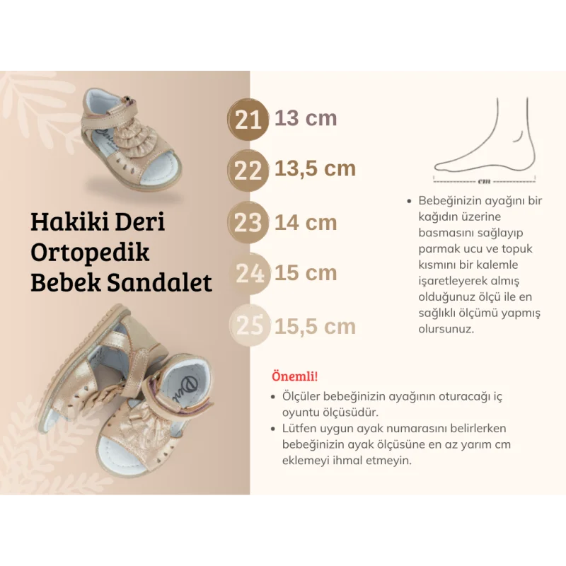 Pudra Tam Ortopedik Deri Bebek Sandalet