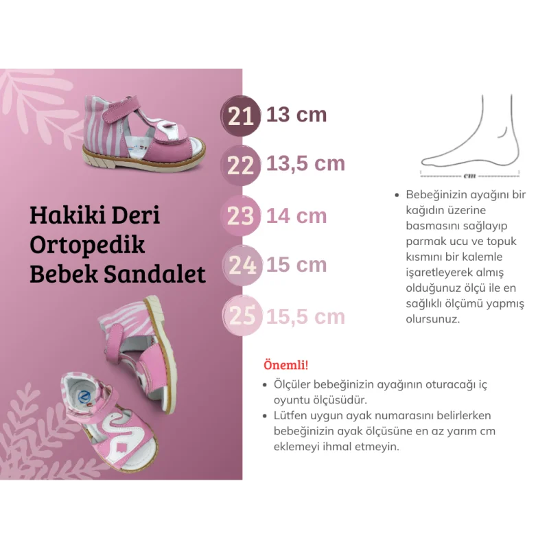 Pembe Tam Ortopedik Deri Bebek Sandalet