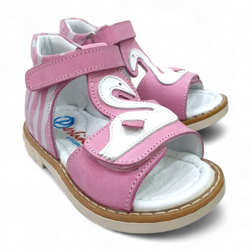 Pembe Tam Ortopedik Deri Bebek Sandalet