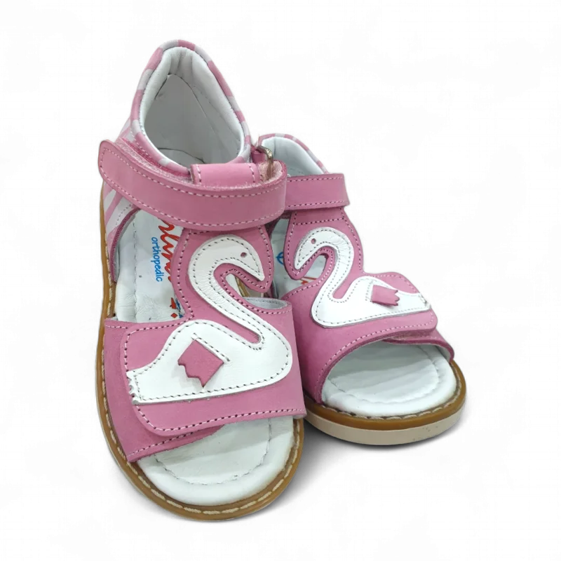 Pembe Tam Ortopedik Deri Bebek Sandalet