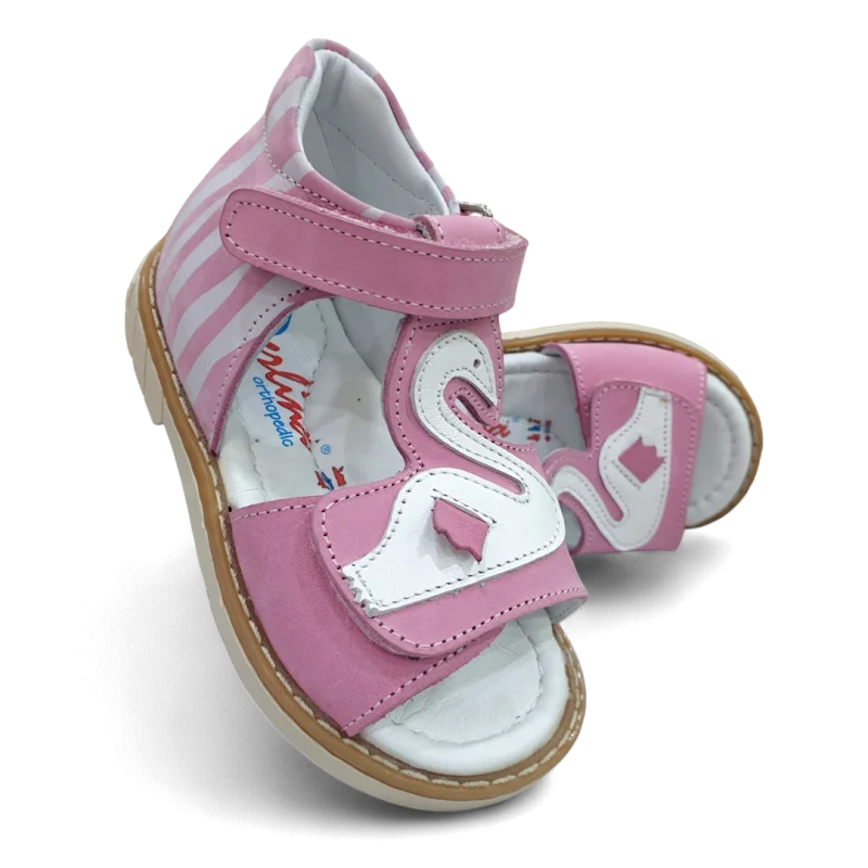 Pembe Tam Ortopedik Deri Bebek Sandalet