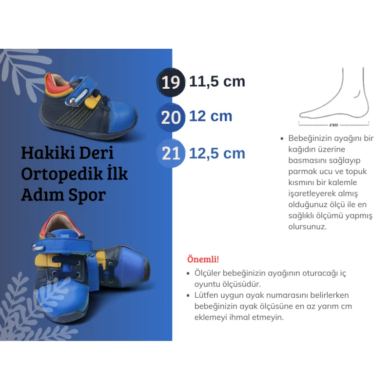 Lacivert Tam Ortopedik Deri İlk Adım Spor Ayakkabı