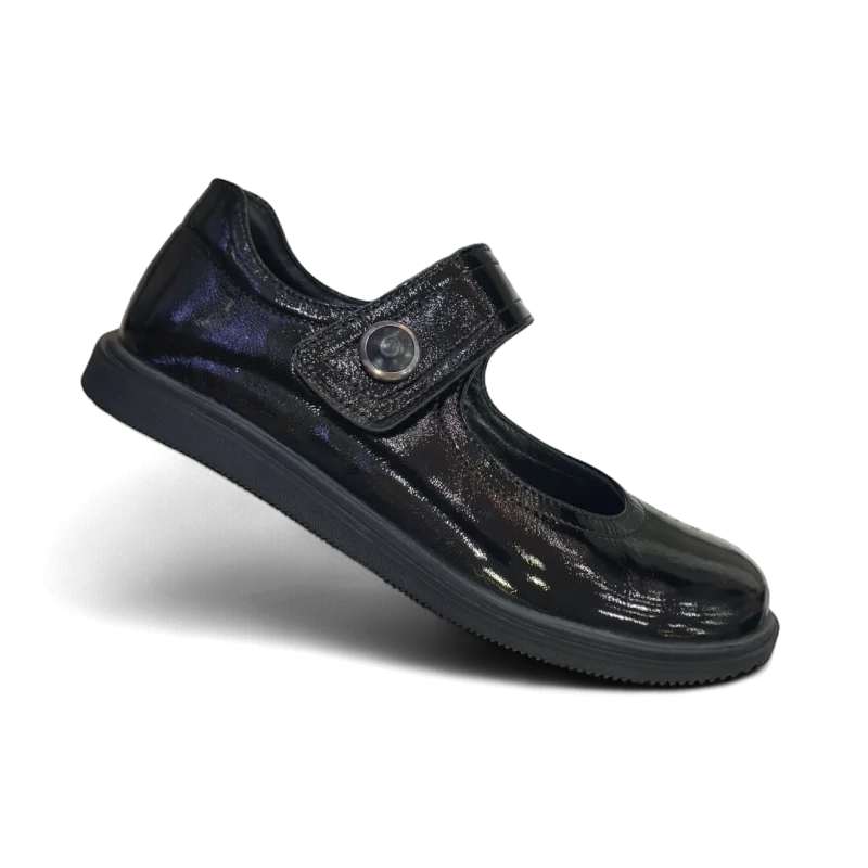 Siyah Rugan Tam Ortopedik Deri Çocuk Babet Ayakkabı