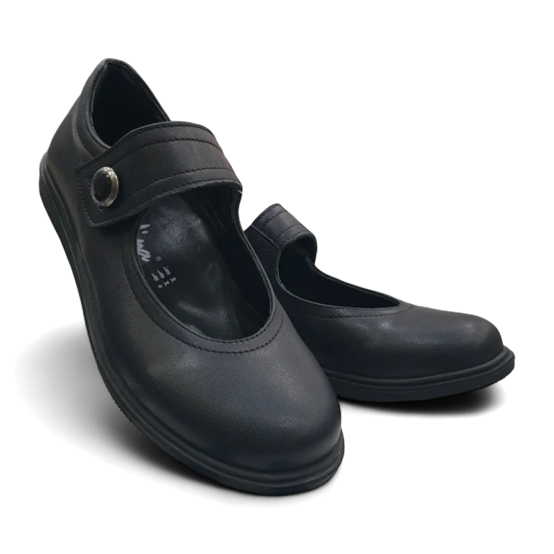 Siyah Tam Ortopedik Deri Çocuk Babet Ayakkabı