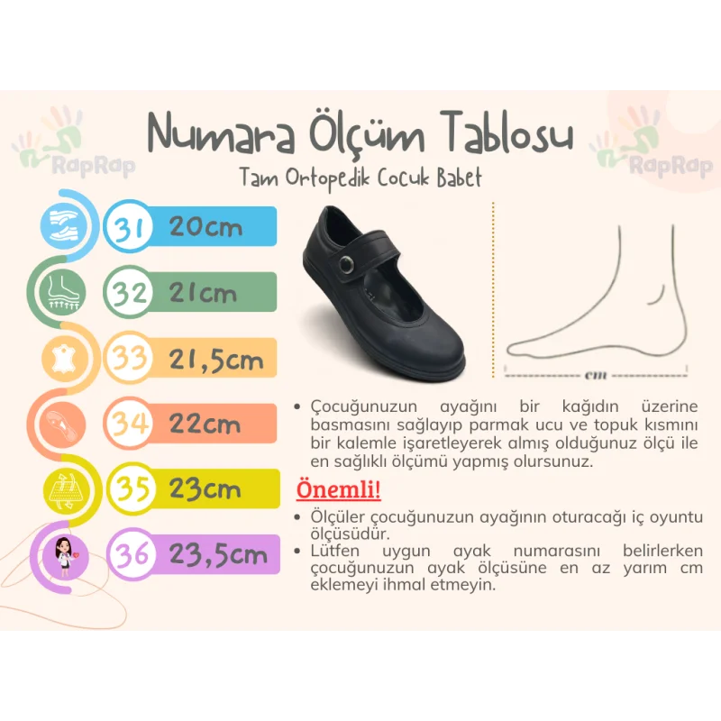 Siyah Tam Ortopedik Deri Çocuk Babet Ayakkabı