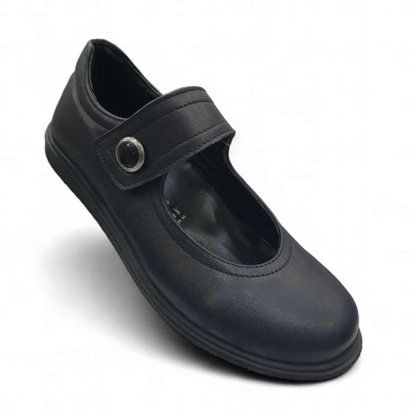 Siyah Tam Ortopedik Deri Çocuk Babet Ayakkabı