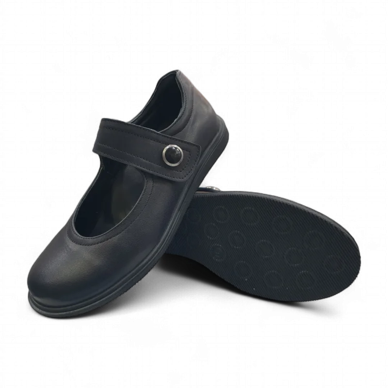 Siyah Tam Ortopedik Deri Çocuk Babet Ayakkabı