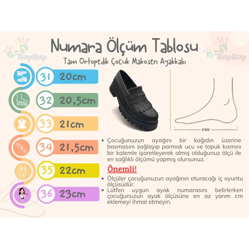 Siyah Tam Ortopedik Deri Çocuk Kolej Ayakkabısı