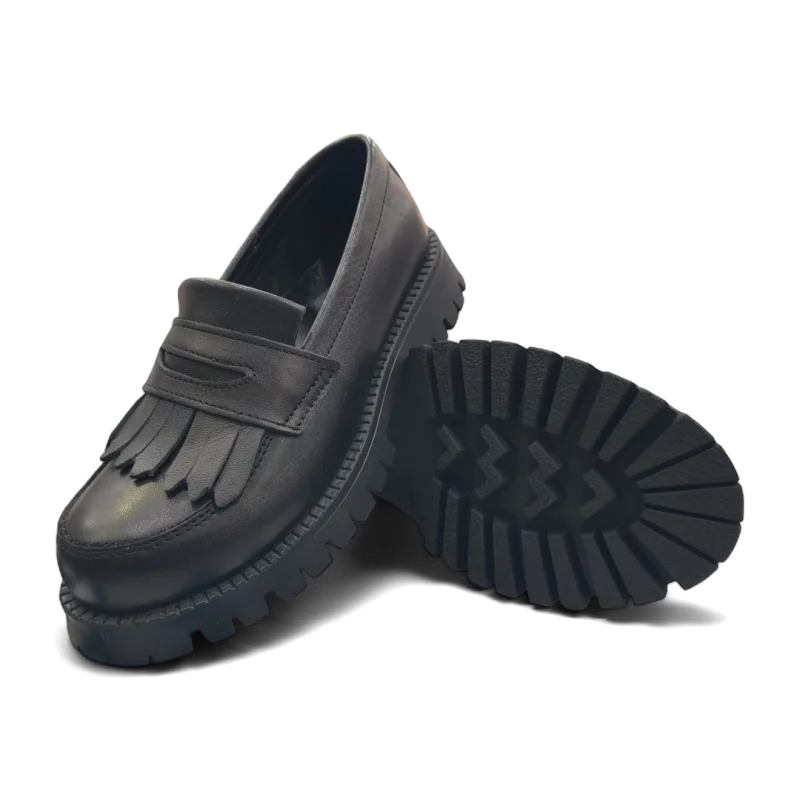 Siyah Tam Ortopedik Deri Çocuk Kolej Ayakkabısı