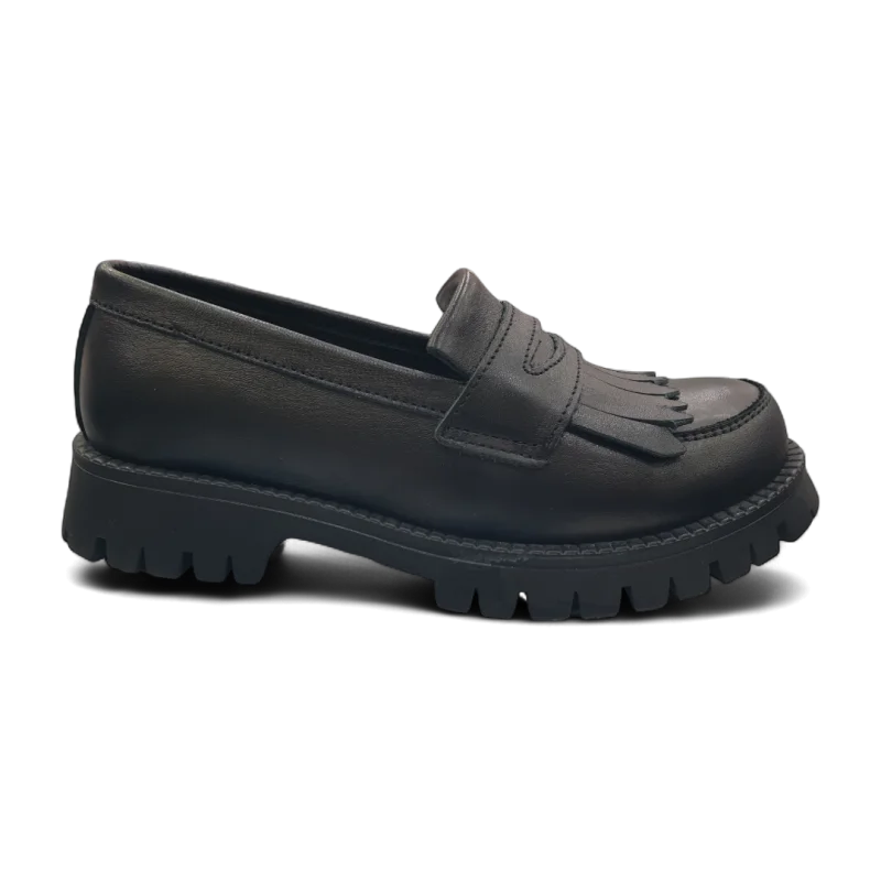 Siyah Tam Ortopedik Deri Çocuk Kolej Ayakkabısı