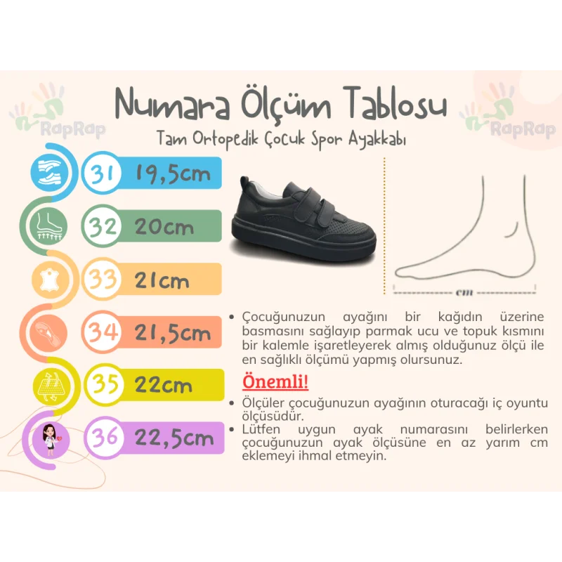 Siyah Tam Ortopedik Deri Çocuk Spor Ayakkabısı