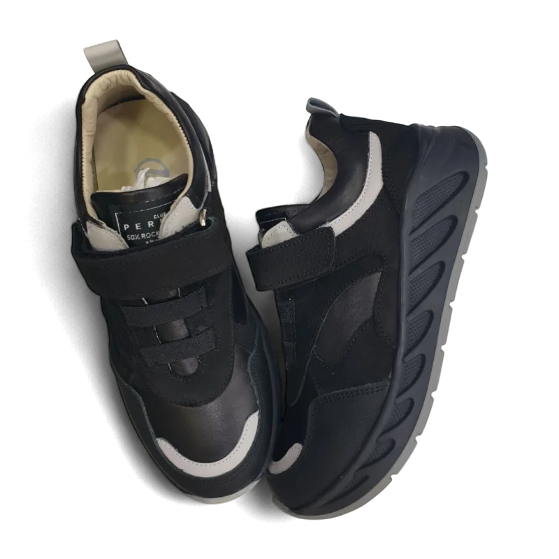 Siyah Tam Ortopedik Deri Çocuk Spor Ayakkabısı