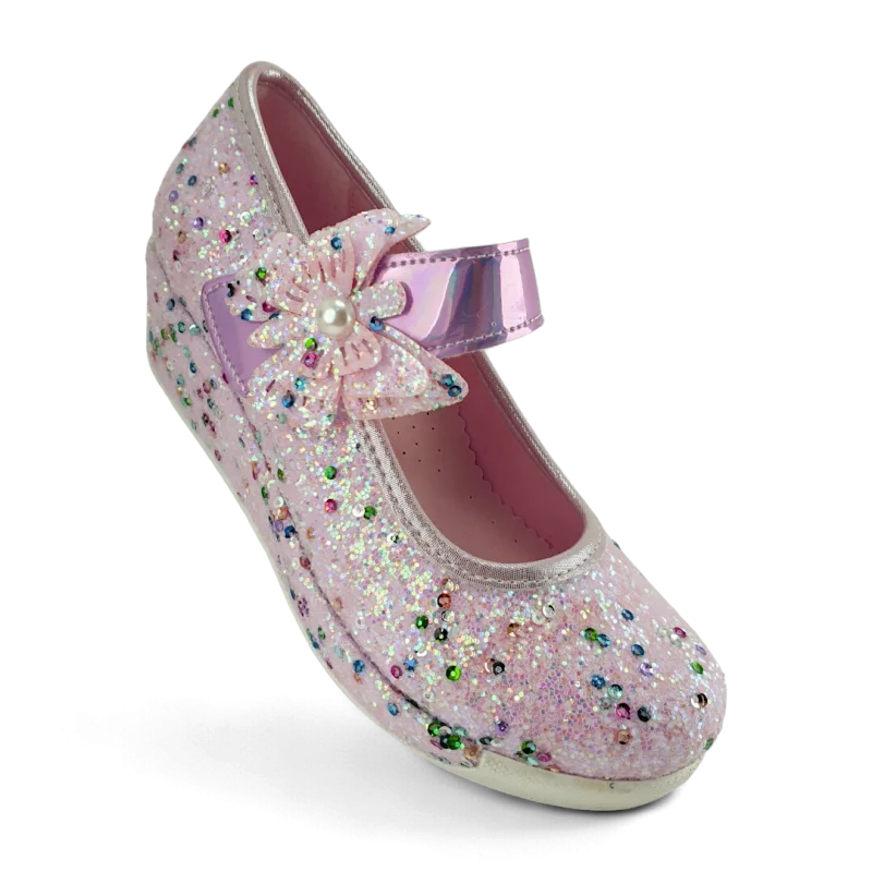 Pudra Dolgu Topuklu Çocuk Abiye Ayakkabı
