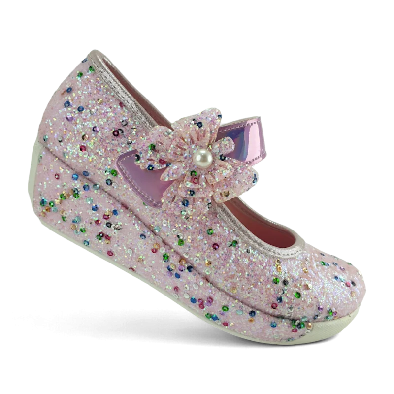 Pudra Dolgu Topuklu Çocuk Abiye Ayakkabı
