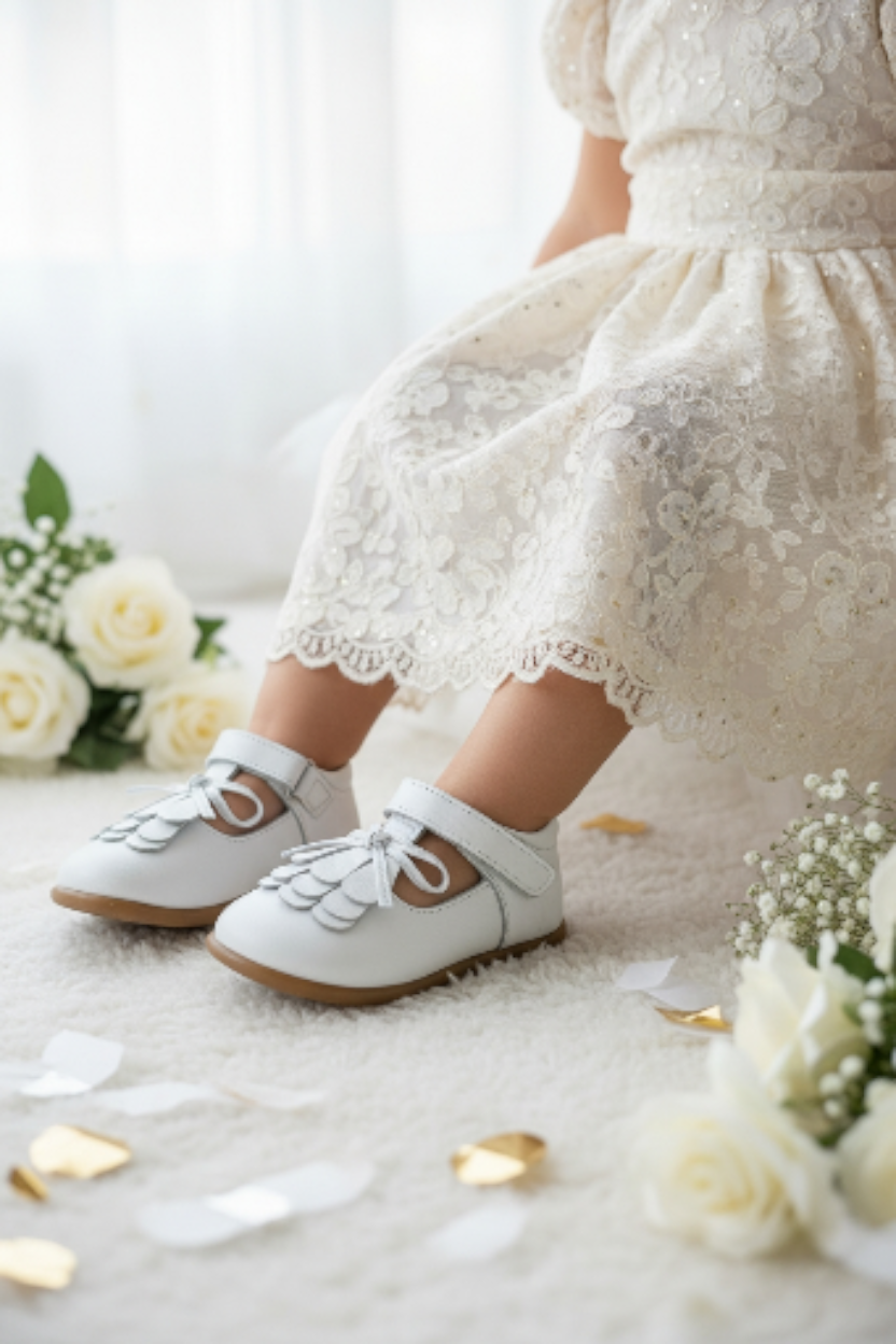 Beyaz Hakiki Deri Tam Ortopedik İlk Adım ve Bebe Babet Ayakakbı