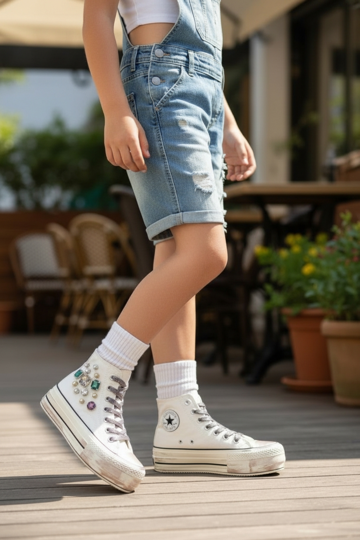 Beyaz Keten Bilekli Genç Kız Ayakkabı