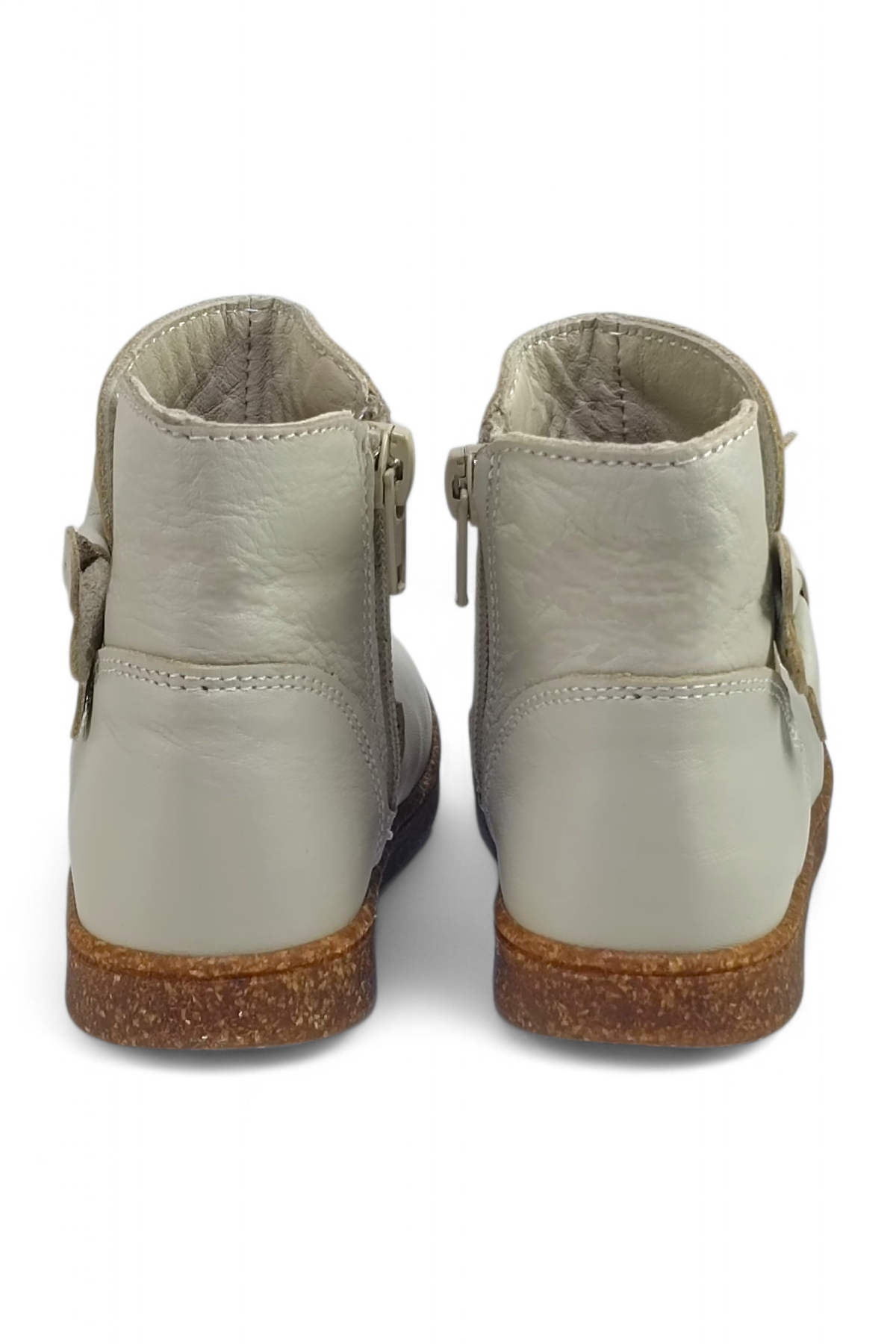 Bej İç Dış Hakiki Deri Tam Ortopedik Kız Bebek Fermuarlı Bot