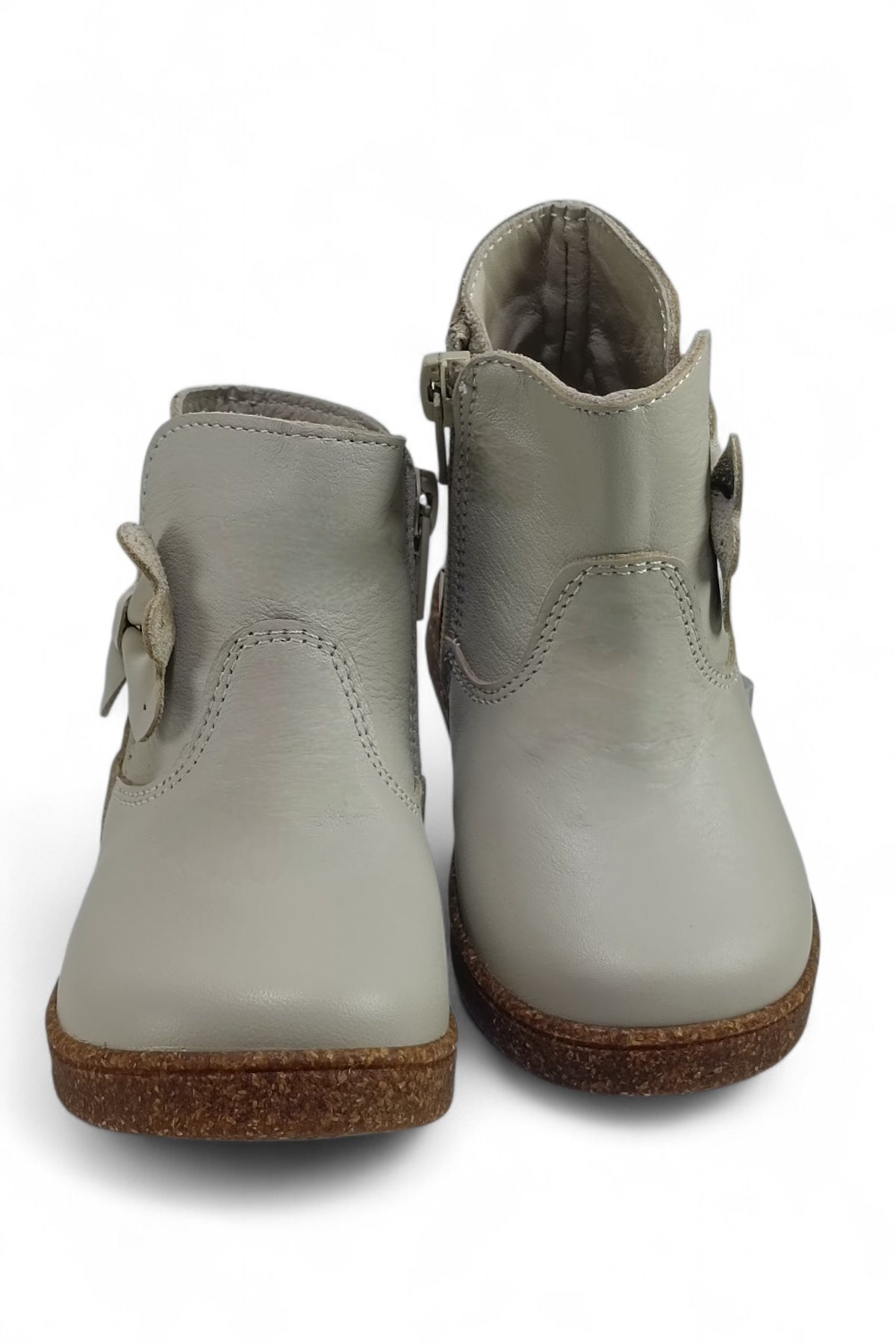 Bej İç Dış Hakiki Deri Tam Ortopedik Kız Bebek Fermuarlı Bot