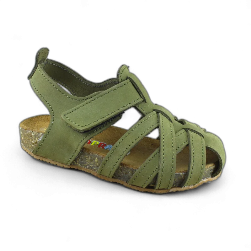 Haki Yeşil Deri ve Ortopedik Bebek Sandalet