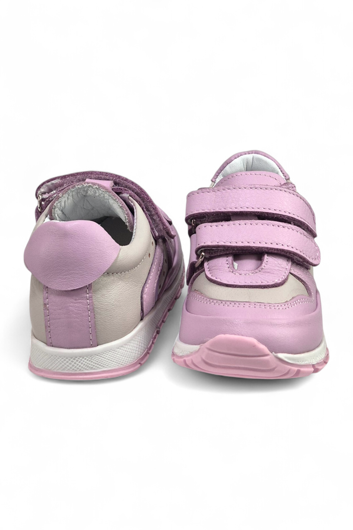 Pembe Hakiki Deri Tam Ortopedik Çift Cırtlı Bebek Spor Ayakkabı