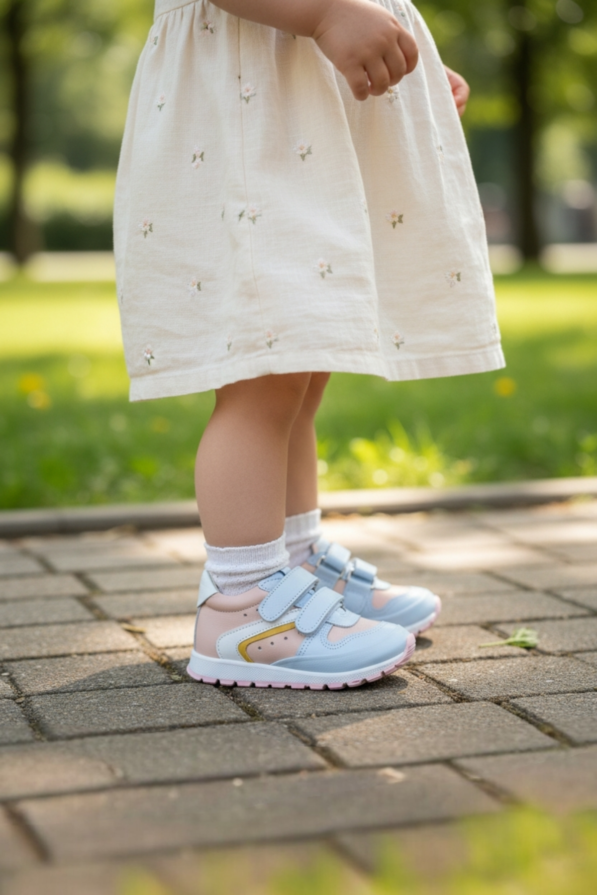 Mavi Hakiki Deri Tam Ortopedik Çift Cırtlı Bebek Spor Ayakkabı