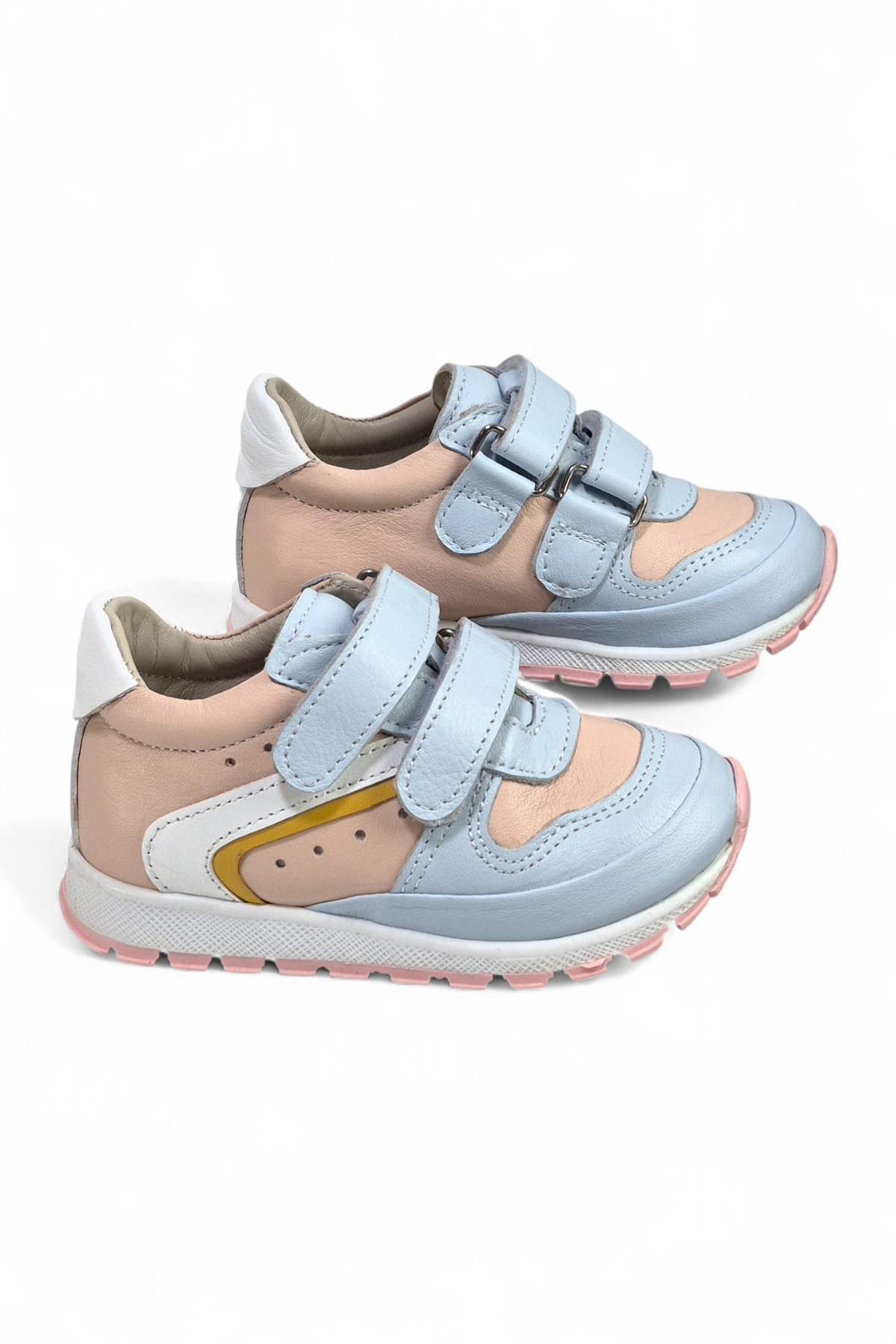 Mavi Hakiki Deri Tam Ortopedik Çift Cırtlı Bebek Spor Ayakkabı