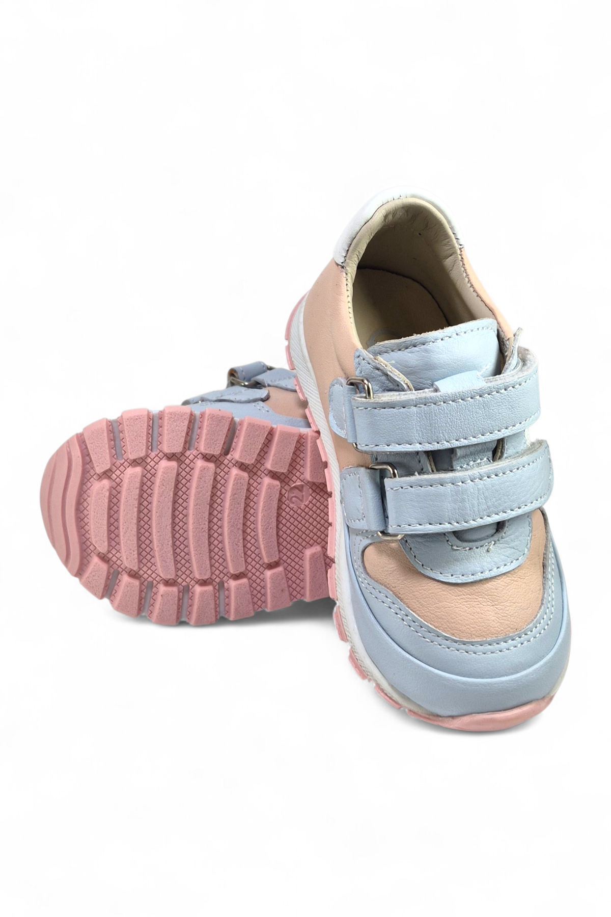 Mavi Hakiki Deri Tam Ortopedik Çift Cırtlı Bebek Spor Ayakkabı