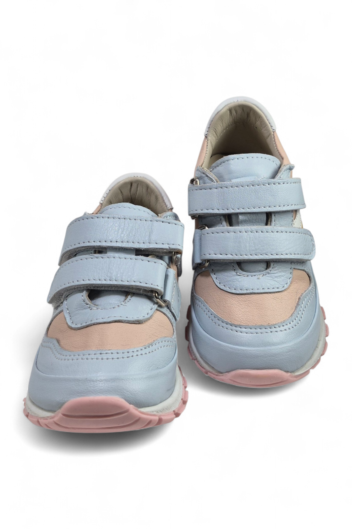 Mavi Hakiki Deri Tam Ortopedik Çift Cırtlı Bebek Spor Ayakkabı