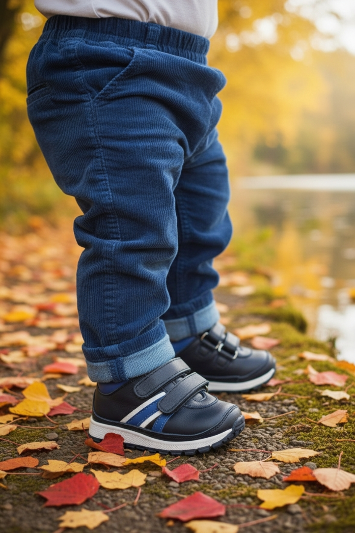 Lacivert Hakiki Deri Tam Ortopedik Çift Cırtlı Bebek Spor Ayakkabı