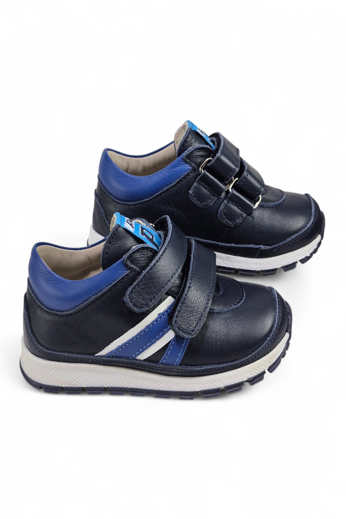 Lacivert Hakiki Deri Tam Ortopedik Çift Cırtlı Bebek Spor Ayakkabı