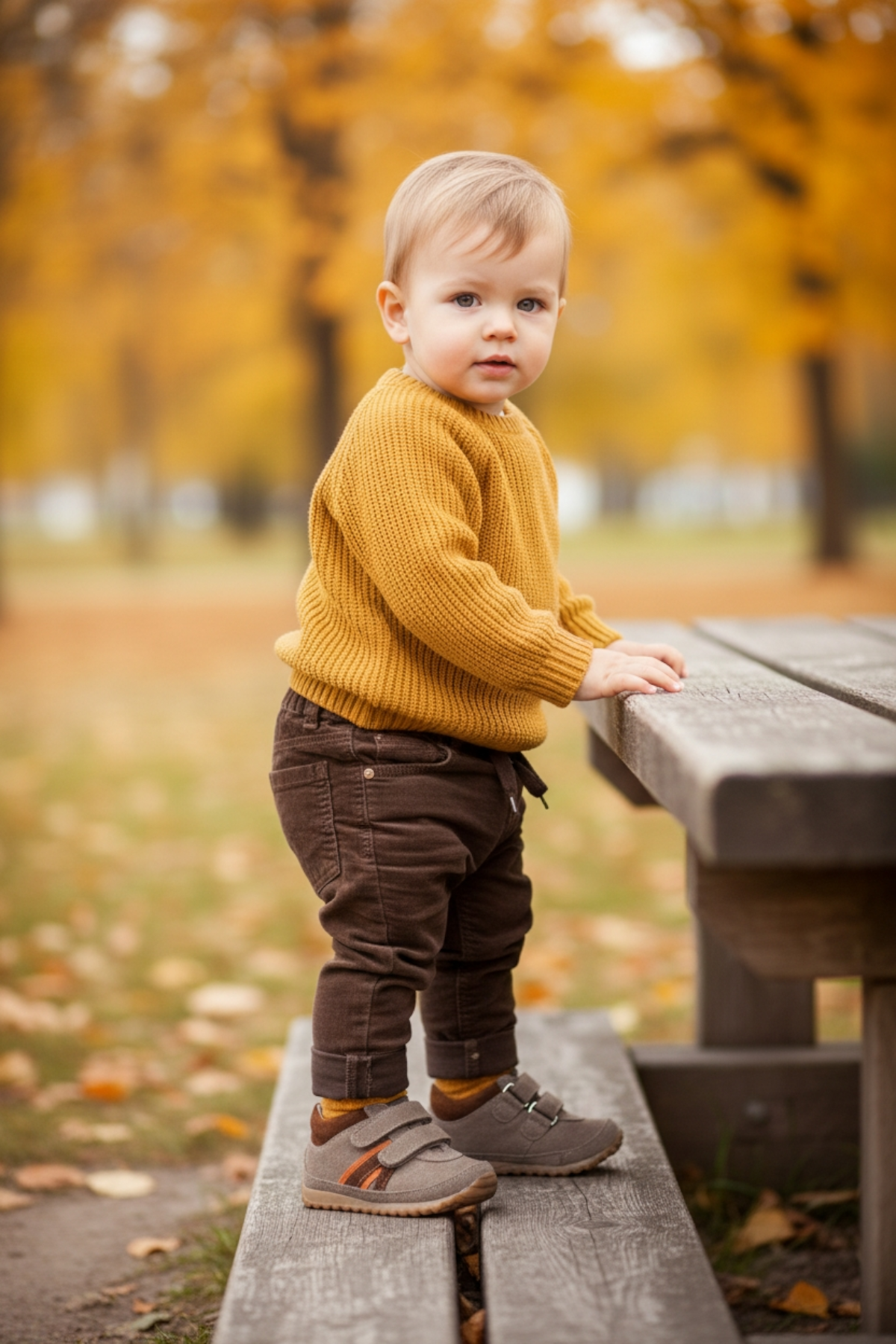 Kahverengi Hakiki Deri Tam Ortopedik Çift Cırtlı Bebek Spor Ayakkabı