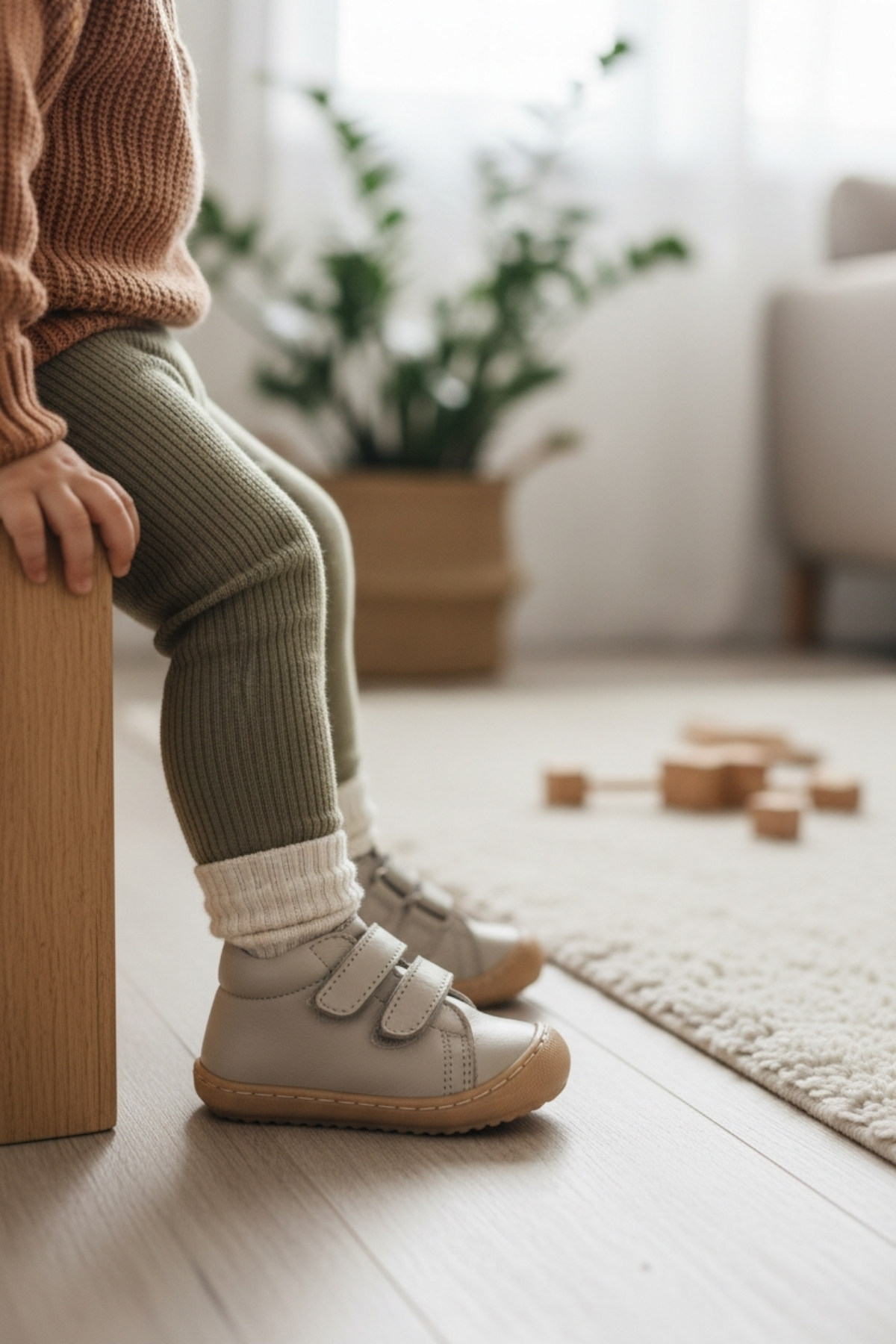 Bej Hakiki Deri Tam Ortopedik Çift Cırtlı İlk Adım Ayakkabı