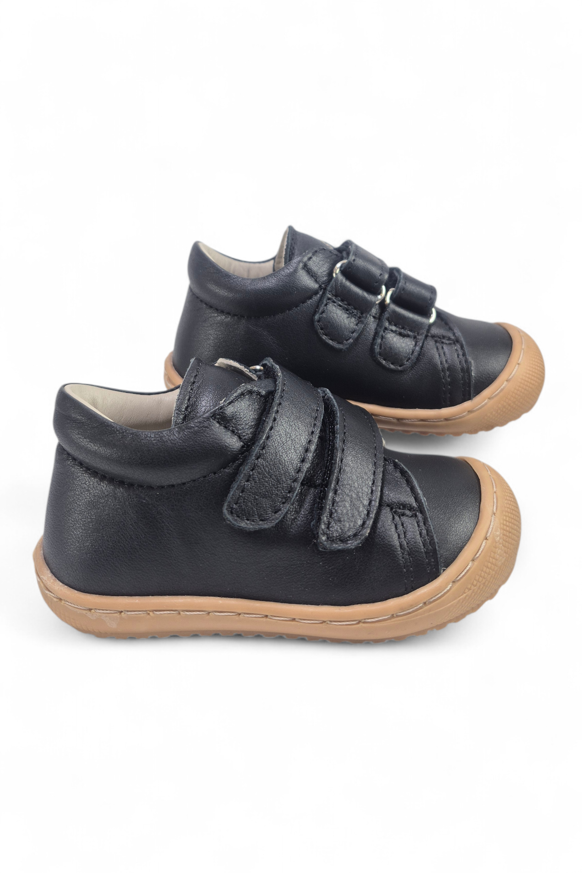 Siyah Hakiki Deri Tam Ortopedik Çift Cırtlı İlk Adım Ayakkabı