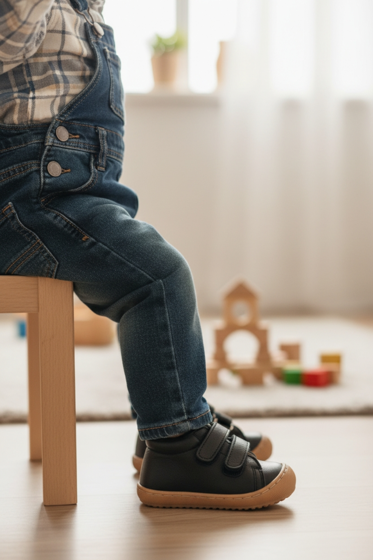 Siyah Hakiki Deri Tam Ortopedik Çift Cırtlı İlk Adım Ayakkabı