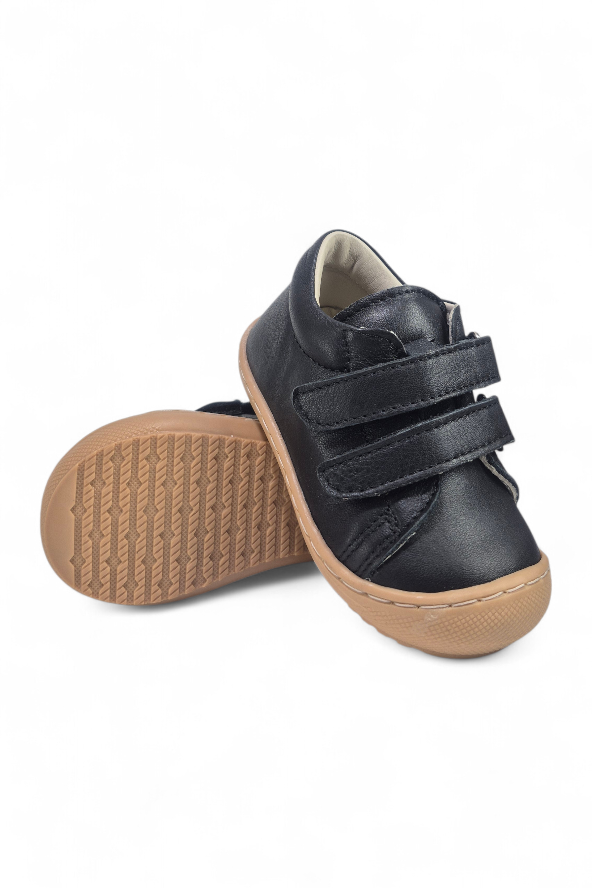 Siyah Hakiki Deri Tam Ortopedik Çift Cırtlı İlk Adım Ayakkabı