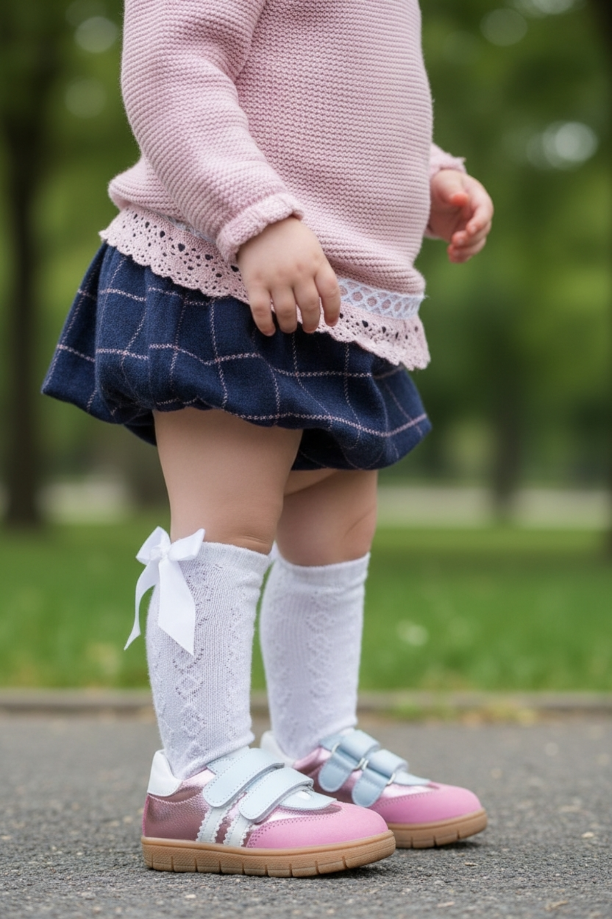 Pembe Hakiki Deri Tam Ortopedik Çizgili Bebek Ayakkabısı