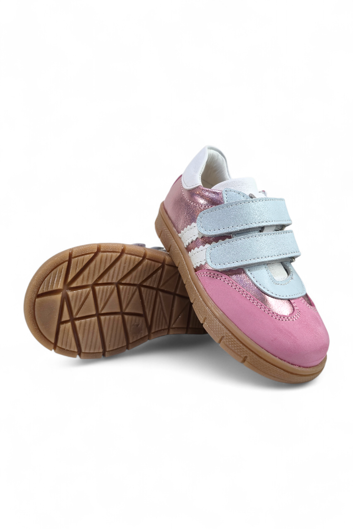 Pembe Hakiki Deri Tam Ortopedik Çizgili Bebek Ayakkabısı
