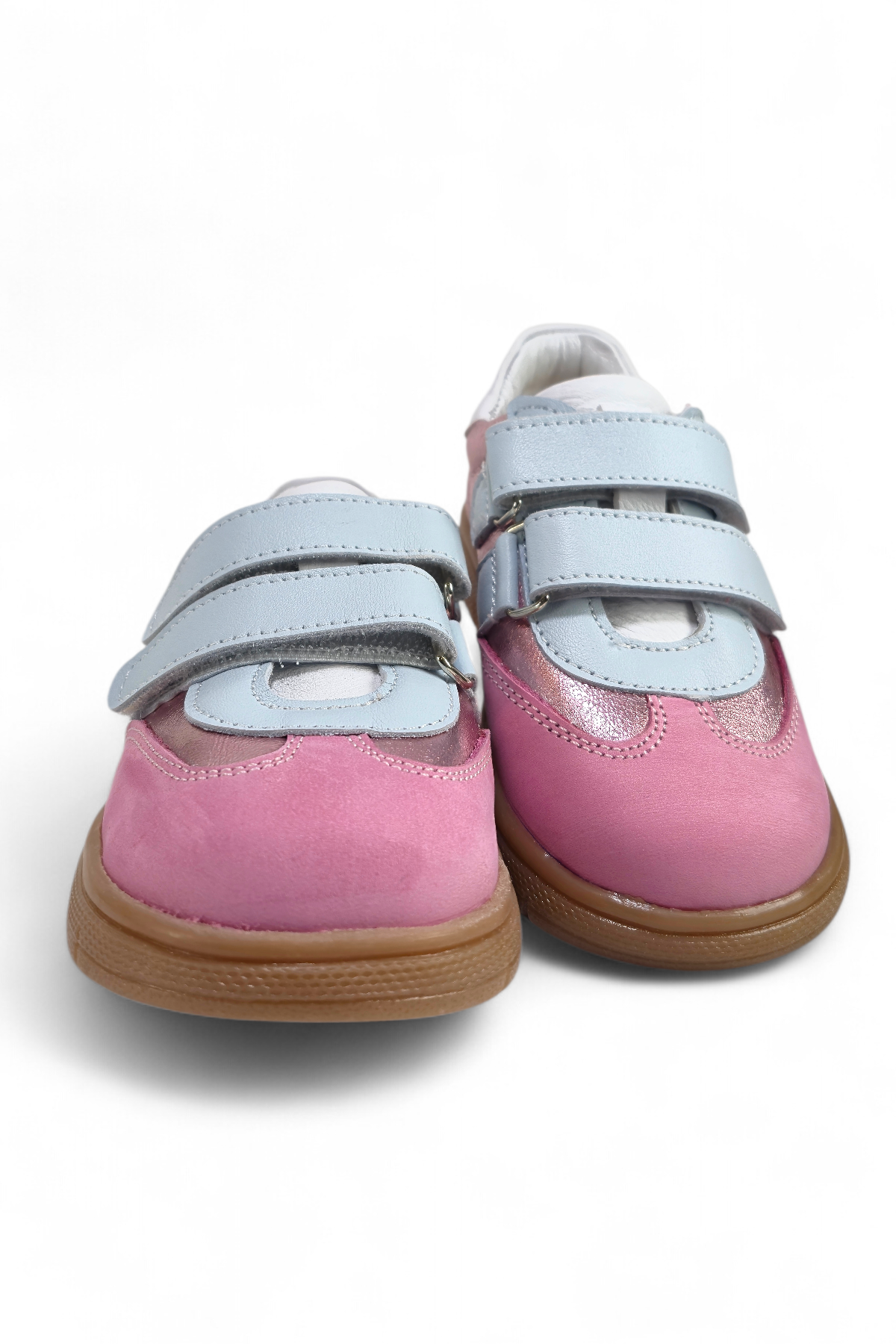 Pembe Hakiki Deri Tam Ortopedik Çizgili Bebek Ayakkabısı