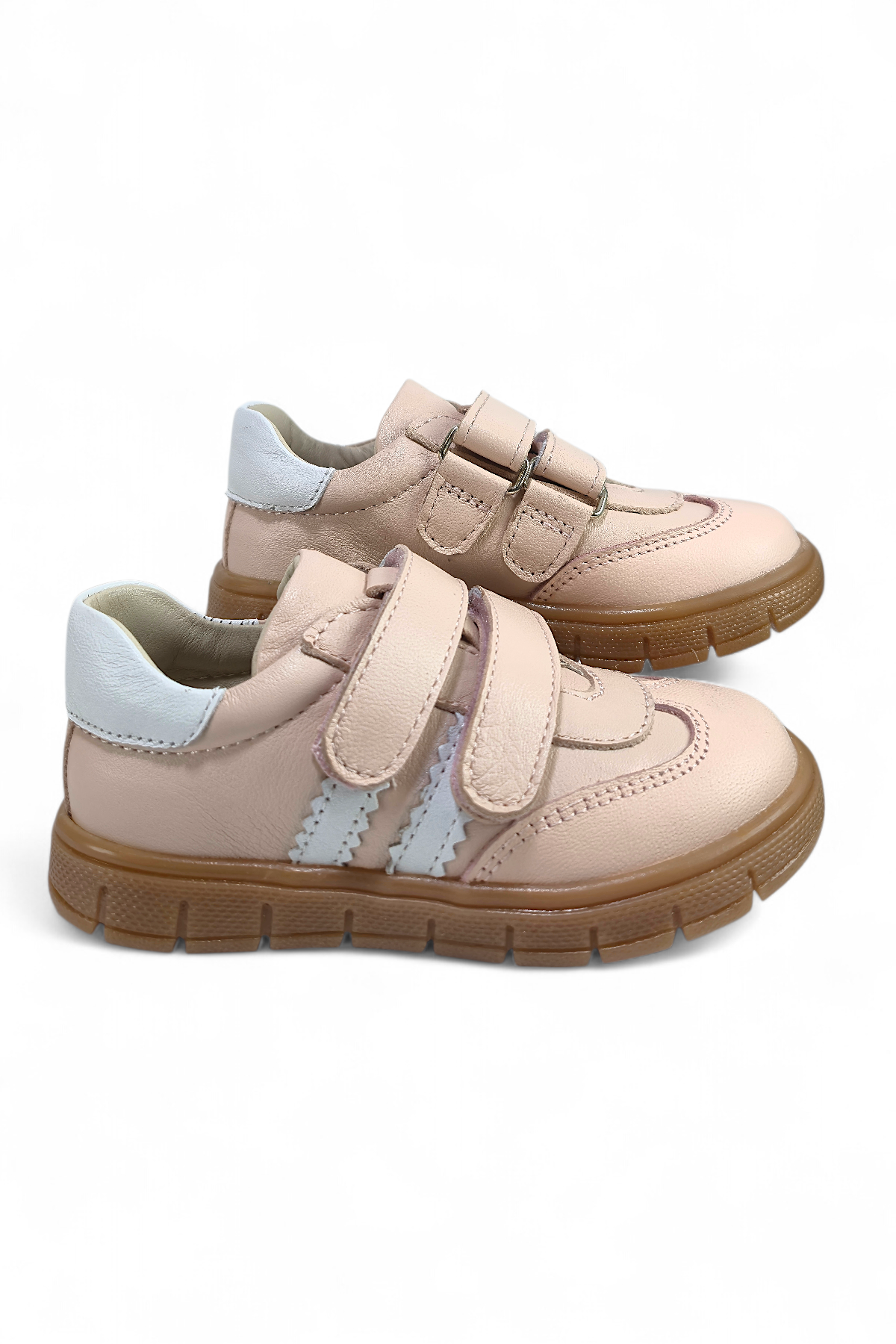 Pudra Hakiki Deri Tam Ortopedik Çizgili Bebek Ayakkabısı