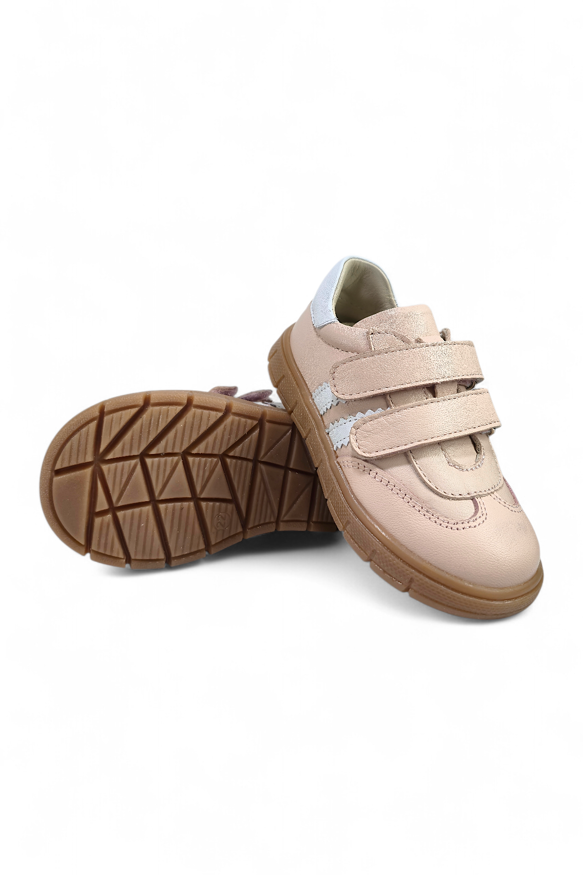 Pudra Hakiki Deri Tam Ortopedik Çizgili Bebek Ayakkabısı