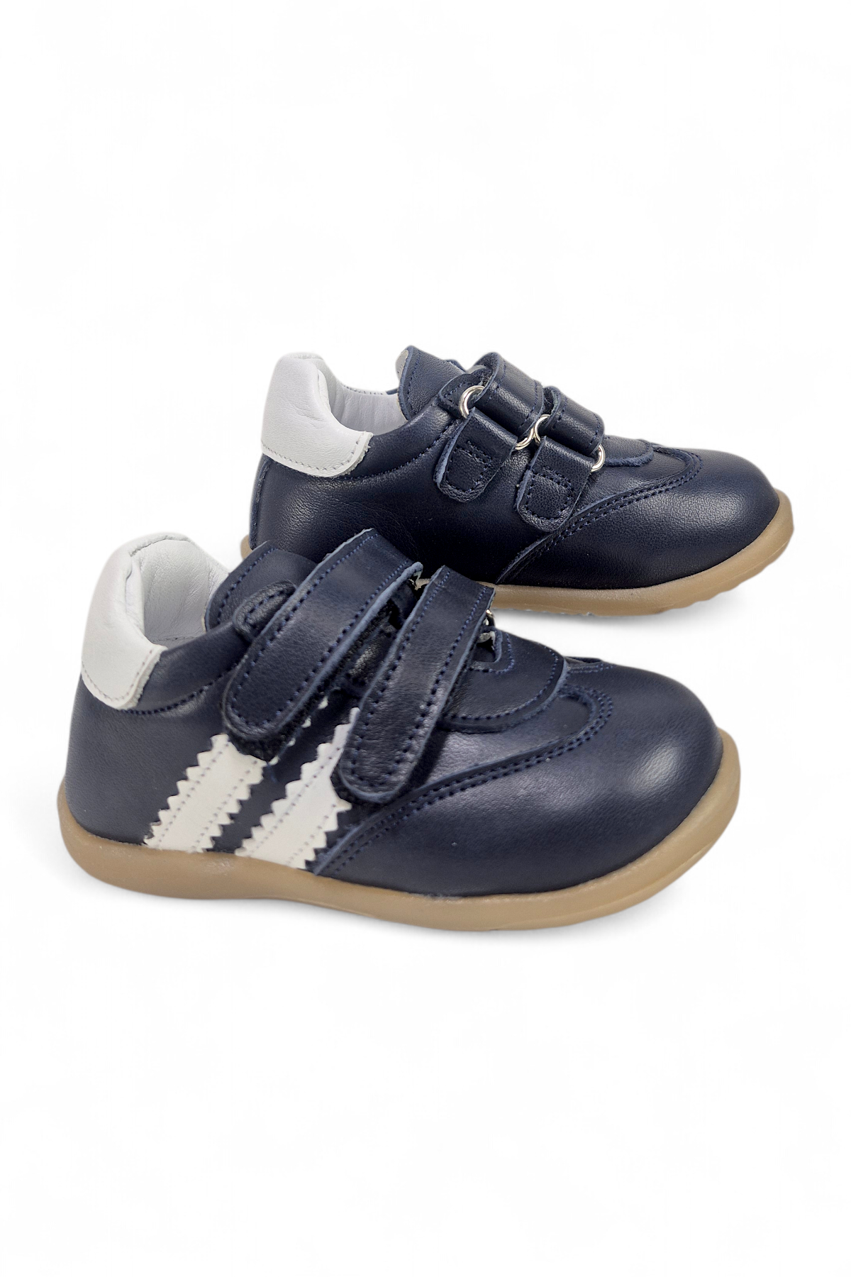 Lacivert Hakiki Deri Tam Ortopedik Çizgili İlk Adım Ayakkabısı