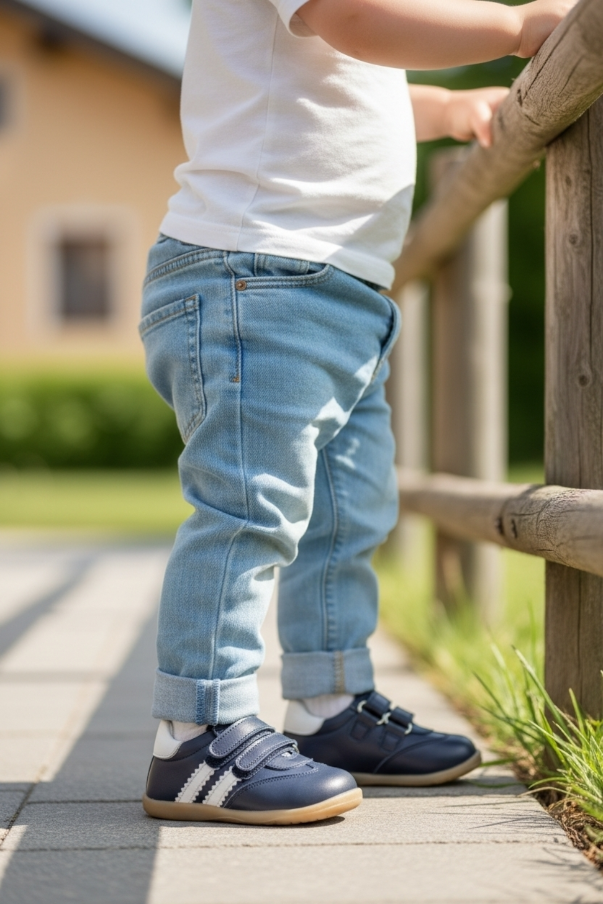 Lacivert Hakiki Deri Tam Ortopedik Çizgili İlk Adım Ayakkabısı