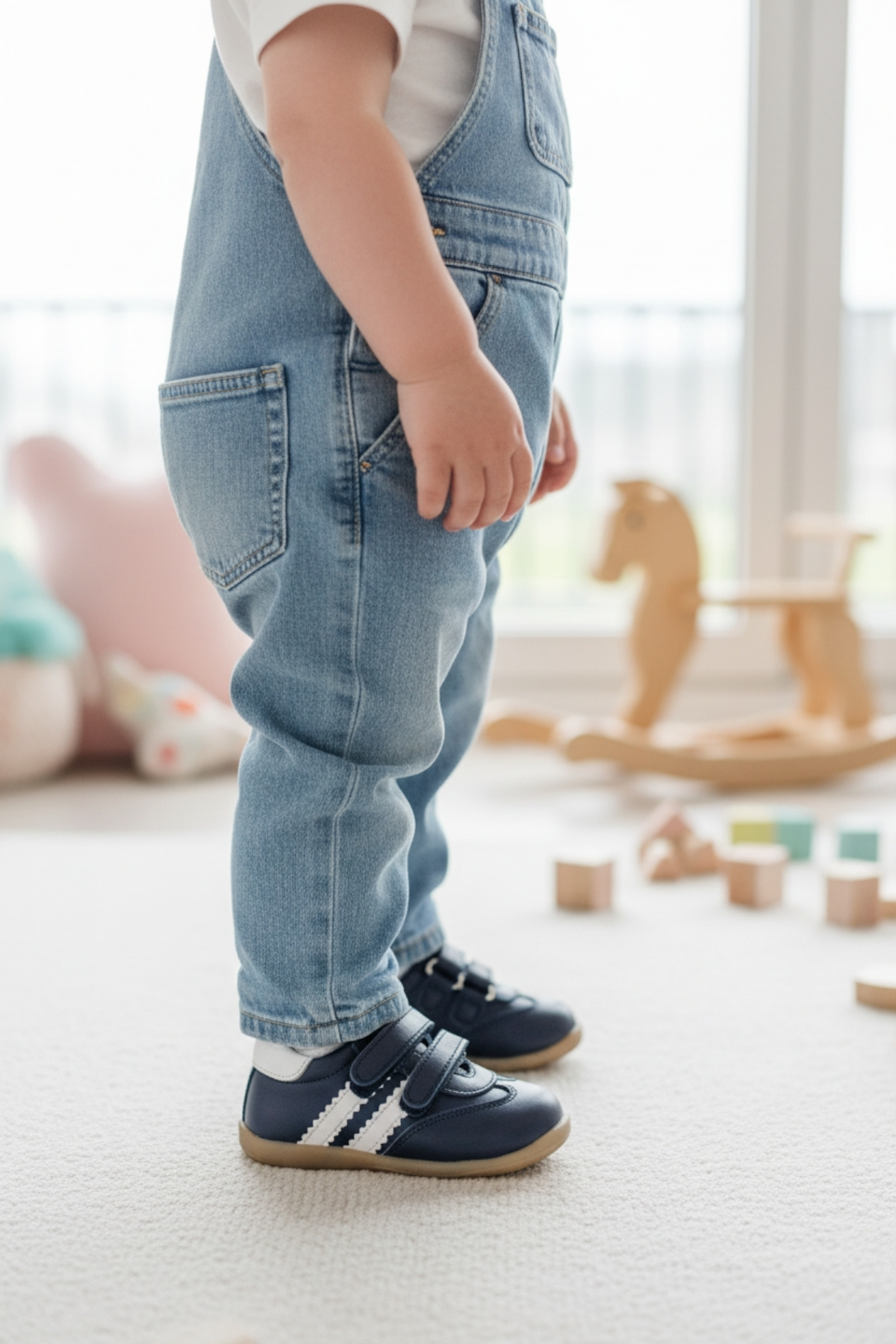 Lacivert Hakiki Deri Tam Ortopedik Çizgili İlk Adım Ayakkabısı