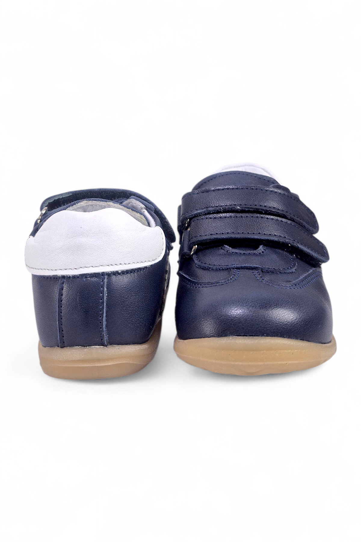 Lacivert Hakiki Deri Tam Ortopedik Çizgili İlk Adım Ayakkabısı