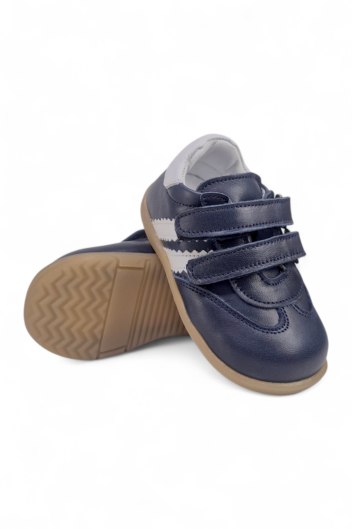 Lacivert Hakiki Deri Tam Ortopedik Çizgili İlk Adım Ayakkabısı